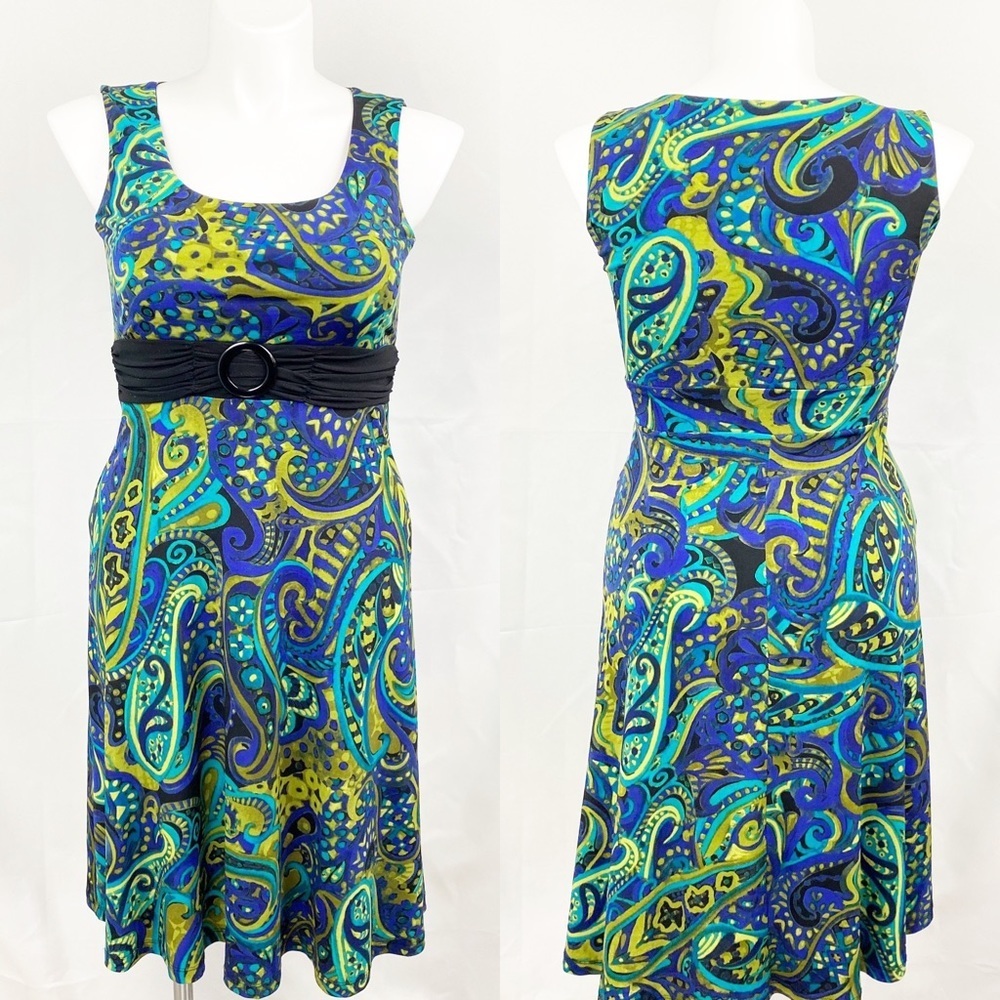 R&K Vintage Paisley Ruched Casual Dress Small